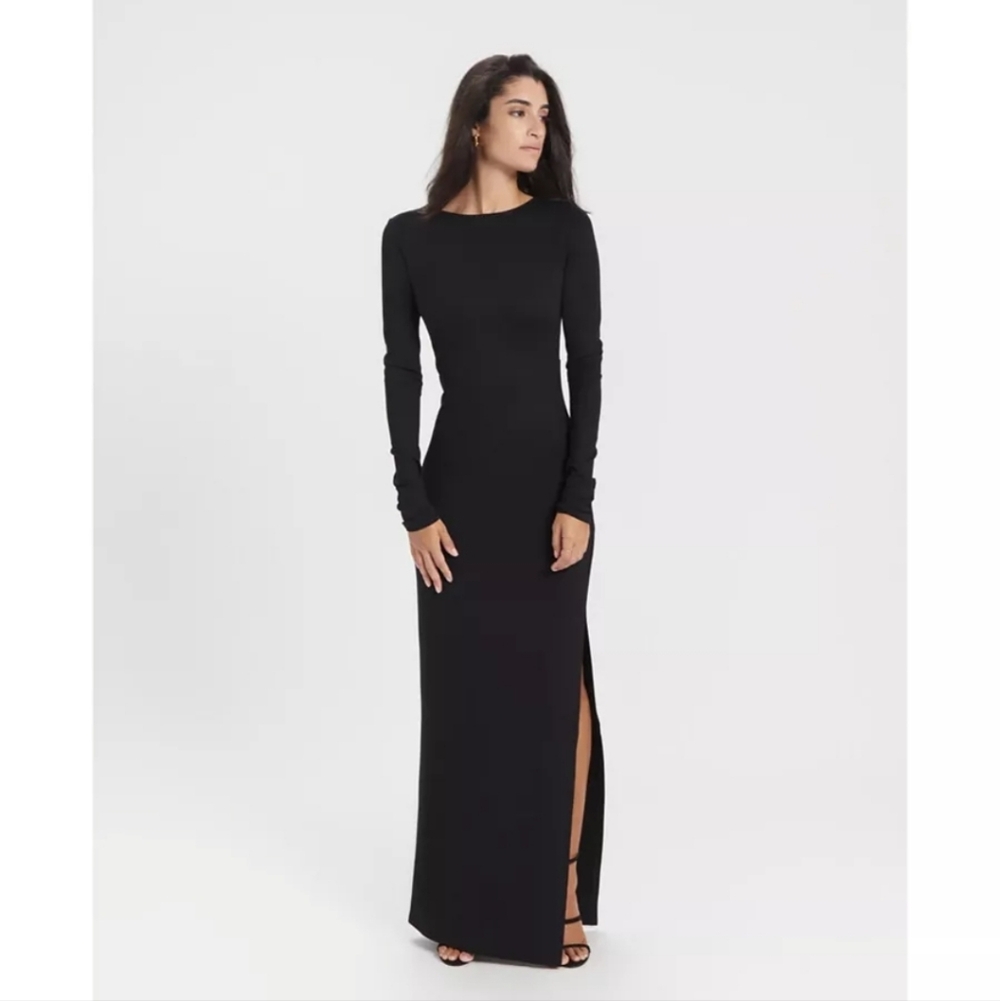 Marcella Mesh Inset Long Sleeve Fitted Roxanne Dress Black Sz M - Picture 3 of 13